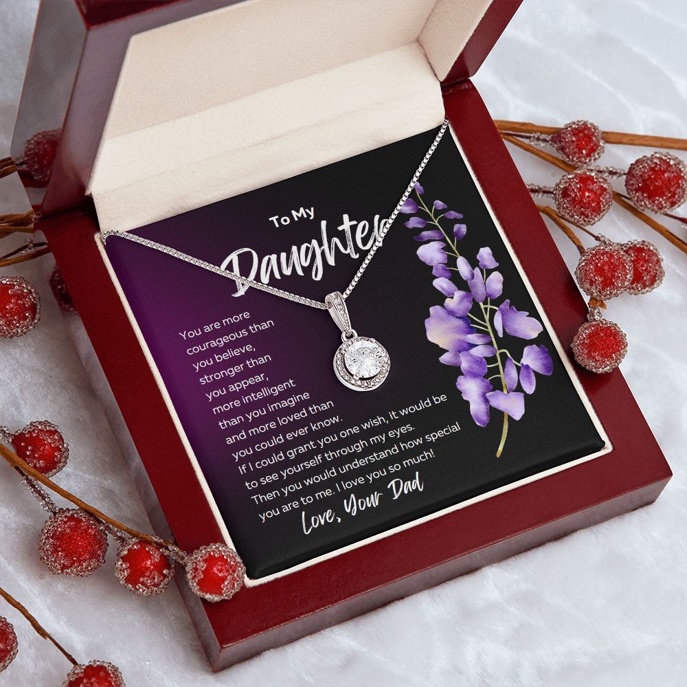 To My Daughter.... From Dad - Eternal Hope Necklace on Purple Message Card